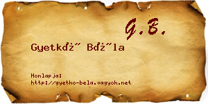 Gyetkó Béla névjegykártya